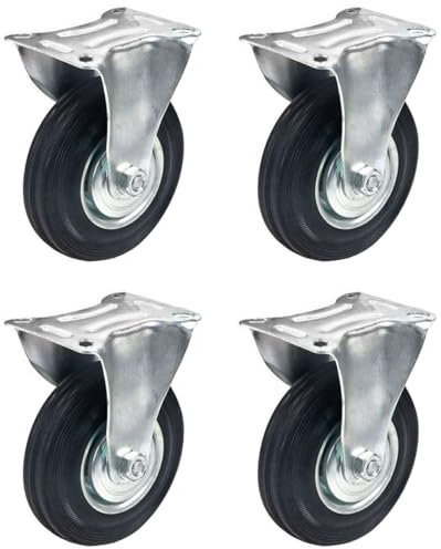 ACAN Tradineur Lot de 4 roulettes fixes pour meubles 10 cm en fer et caoutchouc avec plaque de montage, roue de transport pour chariots, tables, industriel, Ø 100 mm