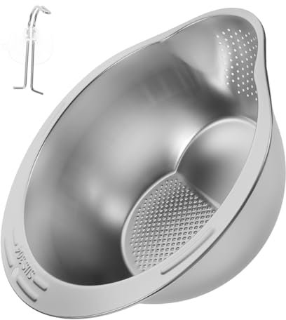Hoement Bassin à Légumes Domestique En Acier Inoxydable 304, Grand Bassin à Fond Plat Épais, Panier Égouttoir à Aliments Multifonctionnel Pour Laver Riz, Fruits Et Légumes, Usage La Cuisine Familiale