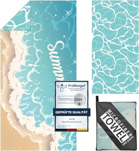 Giyim Strandhandtuch Groß - 180 x 100 cm Strandtuch Mikrofaser mit Tasche, Saugfähig und Schnell Trocknende Strandtuch, Weiches & Leichtes Beach Towel für Strand, Schwimmen (Strand)