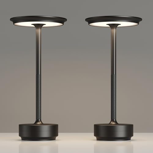 TBBGA 2 Pack Rechargeable Table Lamps Cordless, Portable 5000mAh Outdoor Table Light, 3 Color Stepless Dimming LED Table Lamp with Memory Function, for Home/Dinner/Patio/Restaurant.(Black)