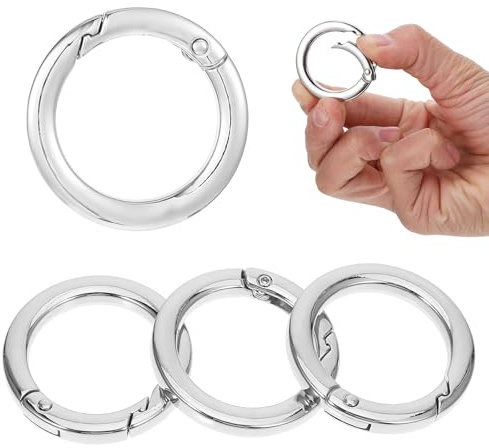 4 Stück Runde Karabiner 35mm Gold Silber Metall Karabiner Ring Wohnung Feder O Ring Legierung Karabinerhaken Schlüsselbund Zubehör für Umhängetasche Schlüsselbund Handwerk DIY