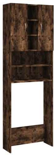 Gecheer Mobile Armadio,per Lavatrice,Verticale,Salvaspazio,Moderno in Multistrato,Rovere Fumo,64x25,5x190 cm,Mobile per Lavatrice con 2 Ante e Ripiani,Mobile per Lavatrice Salvaspazio,Mobile Alto