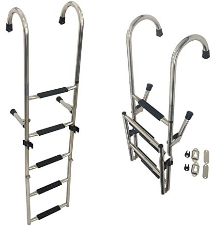YJKKZQLB Stainless Steel Anti-Slip 4/5/6 Step Heavy Duty Folding Telescoping Ladder Folding Dock Ladder for Marine Pontoon Boat Yacht Swimming Pool