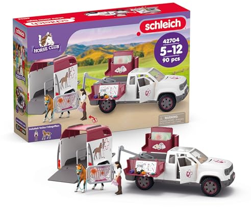 schleich Horse Club | Mobile Tierärztin mit Anhänger 42704 | 90 Teile | Set aus Pick-up & Anhänger, 1 Pferd, bewegliche Figur & Zubehör | Geschenk für Mädchen und Jungen | Spielzeug ab 5 Jahren