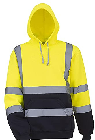 Chaqueta de Seguridad para Hombre con Rayas Reflectantes Ropa de Trabajo en la Calle Chaqueta de Trabajo de Manga Larga Sudadera con Capucha de Advertencia de Alta Visibilidad Felpa Invierno