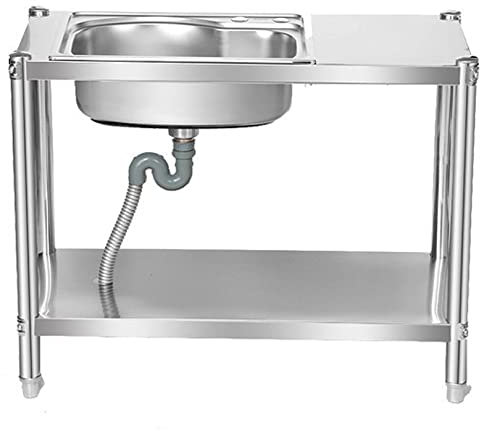GKJHTED Commercial Kitchen Single Sink, Stainless Steel Home Vegetable Sink with Stand, Floor-Standing Large Capacity Sink, Adjustable Leg Height