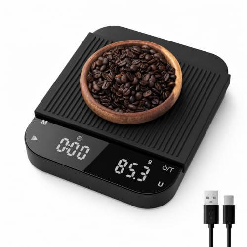 Diyife Kaffevåg med timer, 3 kg/0,1 g uppladdningsbar espresso-våg med HD LCD-skärm, Tareringsfunktion, automatisk, bärbar exakt kaffevåg för espresso, pour over