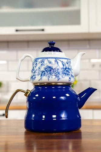 Emaille Royal Porzellan Teekanne Set mit Teekanne, Blau