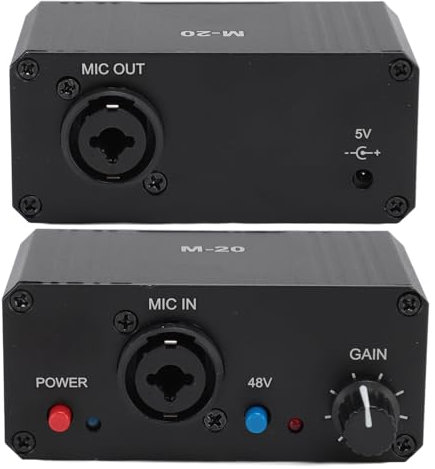 Microphone Préampli Mic Gain Booster, Gain élevé 48V Power XLR Préamplificateur de Micro de Sortie, Microphones Booster pour Le Micro Dynamique et Le Condenseur