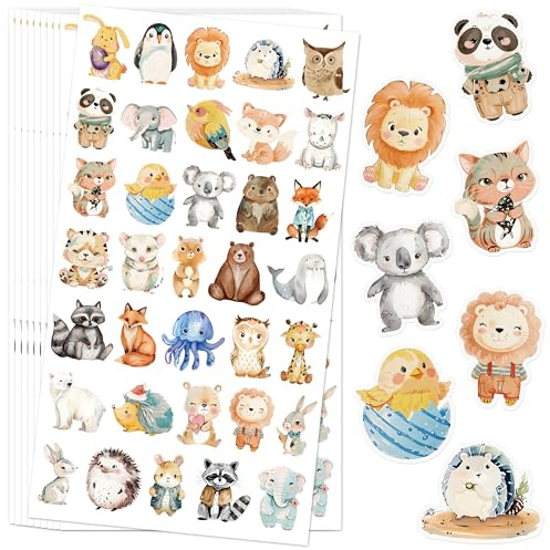 BIROYAL 840 Sticker Kinder, Sticker Tiere, 24 Blätter, 35 Motive, Groß | Aufkleber Tiere, Vielfältige Tierdesigns, Wasserfest & farbecht, Starke Haftung, Ideal für Geschenke, Fotoalbum, Scrapbooking
