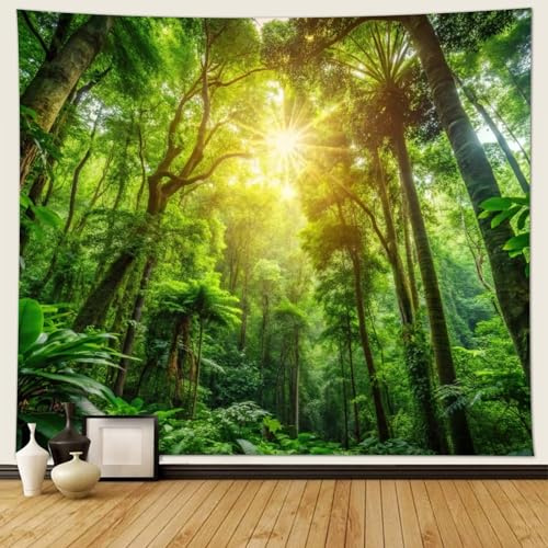 Musihy Begrünung Tapisserie Wandbehang, 150x130cm Sonnenschein Regenwald LandschaftWanddeko für Schlafzimmer Wohnzimmer Wohnheim, Grün