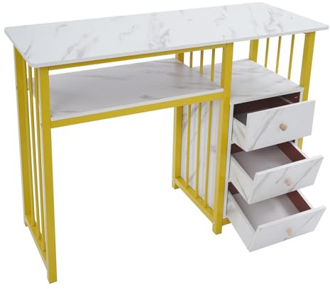 Table de manucure panfudongk avec 3 tiroirs, style moderne, texture marbre, montage au sol, 100 x 40 x 76 cm