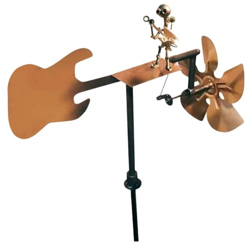 Escultura de jardín, molino de viento de guitarra hecho a mano, diseño resistente a la intemperie, arte de césped de metal de 11.4 x 6.7 x 27.2 pulgadas, decoración de guitarra alimentada por el