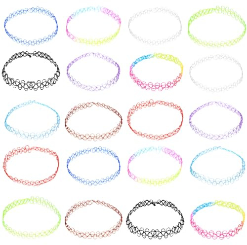 Auktransceler 24 Stück in 12 Farben, Tattoo Halsketten, Kette Rainbow, Gummi Tattoo Halskette, Armband Vintage, für Mädchen, Frauen, Teen Kinder, Gothic Stil