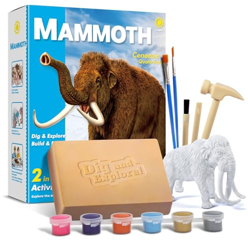 EGGBOX Kit di Scavo di scheletro di mammut per bambini Esplorare– Kit 2 in 1 di scavo e costruzione con mammut graffiti, esperimenti per bambini, esperimenti di paleontologia e fossili