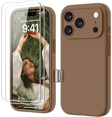 GOODVISH 3 en 1 Funda para Silicona iPhone 17 Pro 6.3, Caqui | con 2 Protectores de Pantalla, con Botón Control de Cámara, Protección de 360°, Antichoque, Antiarañazos, Agarre Cómodo