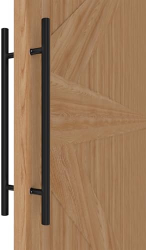 LVYIHAN Tirador de Puerta Corredera 60 cm, Negro Mate, Redondo, Doble Cara | Acero Inoxidable 304 Resistente, 40 cm de SeparacióN, Para Puertas de Granero, Entrada, Correderas y Exterior de 2–5 Cm