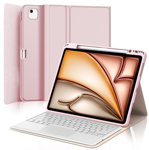 JADEMALL Clavier avec Touchpad pour iPad Air 13 M3/M2 2025/2024, AZERTY Français Clavier Détachable avec Pavé Tactile pour iPad Air 13 Pouces M2/M3 2024/2025, Rosa