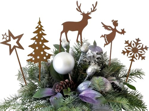 LUMOOM Lot de 5 décorations de jardin en métal rouillé - 25 cm - Décoration de jardin - Décoration de jardin pour l'extérieur, balcon, clôture, arrangement de rouille - Style maison de campagne