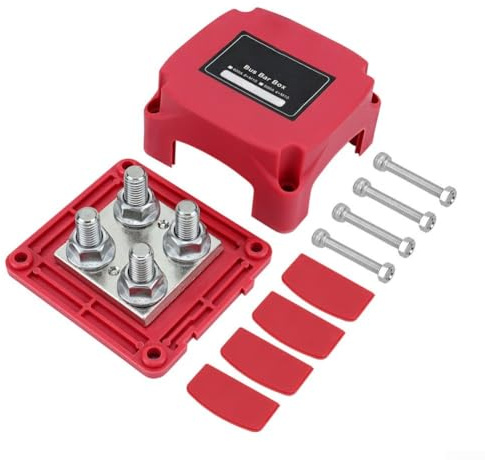 400 A Marine Sammelschienenblende mit M10-Klemmen für Wohnmobil, Boote und LKWs, 12 V-48 V DC, verstärktes Nylon-Kupfer-Klemmleisten-Zubehör, kompatibel mit Batterie (rot)