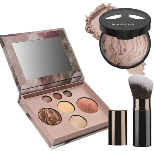 3PC Baked Palette Makeup Set for Women, All-in-One Full Face Cosmetic Make Up Starter Kit with Baked Foundation, Bronzer, Blush, Highlighters & Eyeshadows, Portable Makeup Gift Set with Makeup Brush