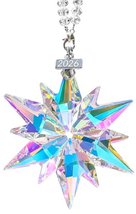 Bunte Schneeflocke Anhänger Kristall Sonnenfänger Charms Anhänger für Taschen Schulranzen Mädchen Weihnachtsschmuck Kleiner Auto-Anhänger Schneeflocke Garten Deko für Jeden Anlass, mit Geschenkbox