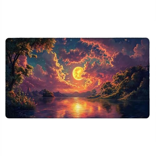 Tapis de Souris Gamer, 1800x900mm Tapis de Souris XXL Gaming Grand, Clavier Lavable Desk Mat Bureau Caoutchouc Antidérapant Étanche, Bords Cousus Imperméable, Gamer Ordinateur PC, Le Lac Lune xR5-922