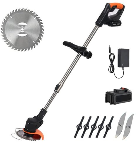 Tondeuse à Gazon sans Fil 21 V avec 3 Types de Lames 1 Batterie, rétractable et Pliable, Roues Amovibles, Coupe-Bordure électrique pour Coupe-Bordure pour Couper Les Mauvaises Herbes