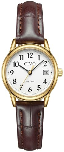 CIVO Montre Femme Vintage Analogique: 25MM Petite Cadran Chiffres Clairs Lisibles Bracelet Cuir Souple Légère Etanche avec Date - Cadeau Fête des Mères Saint-Valentin