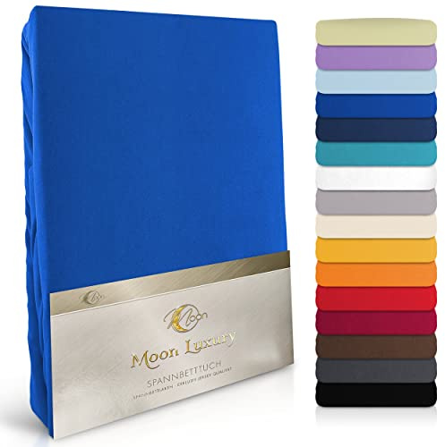 Moon-Luxury spännlakan jersey stretch 230 g/m² för vattensängar, resårsängar och konventionella madrasser (kungsblå, 200 x 220 – 220 x 240)