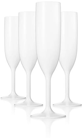 Drinique - Flute da champagne infrangibili, in Tritan, confezione da 4, colore: Bianco