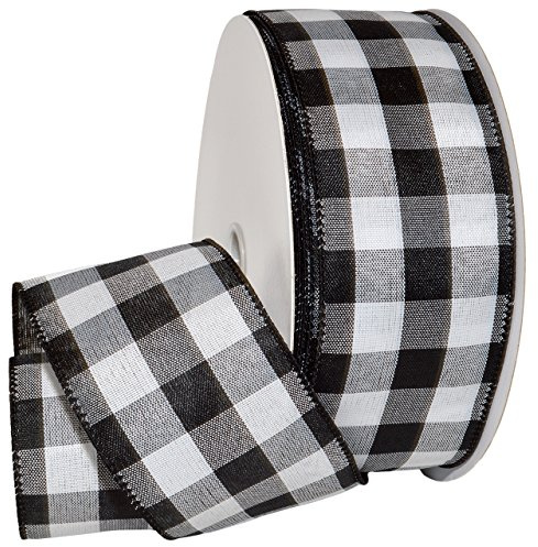 Morex Ribbon Cambridge Schleifenband mit Draht, kariert, 6,3 cm x 45,7 m, Schwarz