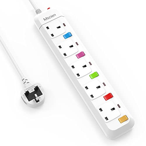 Mscien Multi Scokets Extension Lead Individually Switched 5 Way Surge Protected Power Strip Wall Mountable Extension Cord 1.8M (Including Main Product)