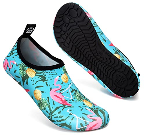 Mabove Badeschuhe Wasserschuhe Schwimmschuhe Herren Damen Strandschuhe Aquaschuhe Barfussschuhe Neopren Surfschuhe rutschfest(Flamingo Blau,42/43 EU)