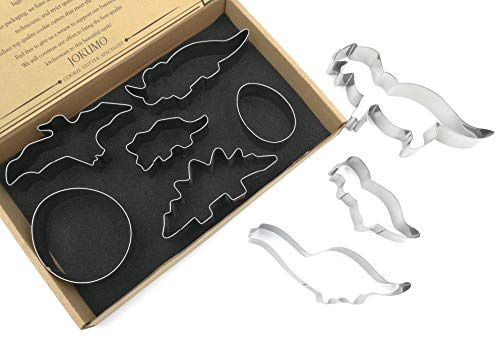 JOKUMO Dinosaur Cookie Cutters Set – 9PC High Grade 430 Stainless Steel –T-Rex, Pterosaur, Stegosaurus, Triceratops, Prenocephale, Chasmosaurus, Brachiosaurus, Dinosaur Egg