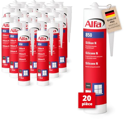 20x Alfa Silikon Schwarz Bausilikon zum Kleben und Abdichten Fugendichtstoff UV- und witterungsbeständiger Qualitäts-Dichtstoff
