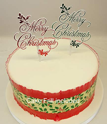 Mistletoe Merry Christmas Plastic Decoration Cake Topper 1 x Red 1 x Green (Pack of 2) 1 Metre Traditional Christmas Frill