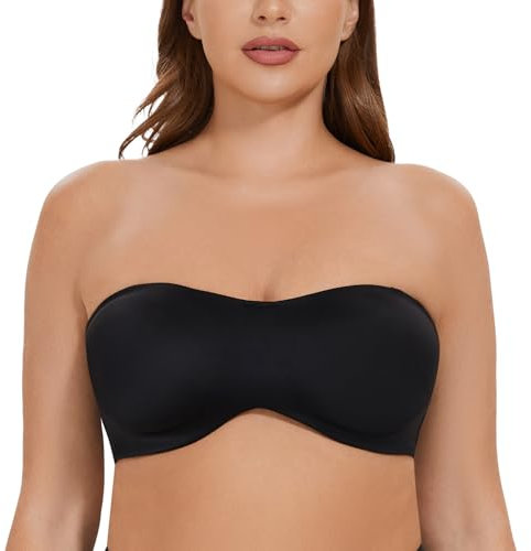 CASOLACE Women's Underwire Bandeau Minimizer Strapless Bras for Large Breasts Black 32DD