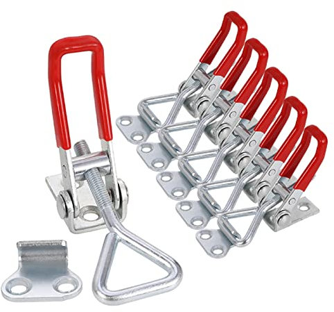 Fingertoys 6 Pack Adjustable Toggle Clamp, 360lbs Holding Capacity Heavy Duty Toggle Catch Latch Hasp Clip Clamp for Door, Cabinet Box Case Trunk, Smoker Lid, Quick Release Pull Latch Tools