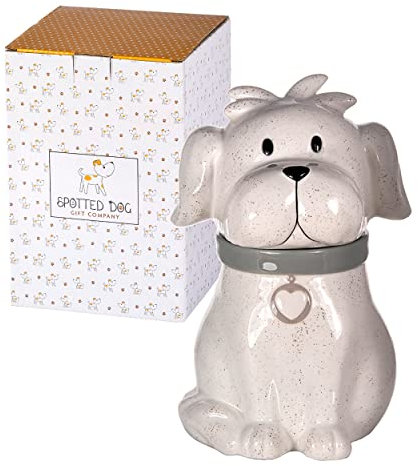 SPOTTED DOG GIFT COMPANY Cookie Jar Ceramic Novelty White Dog Biscuit Barrel with Lid, Kitchen Storage Jar for Biscuits & Treats | Gifts for Dog Lovers Owners Women Men