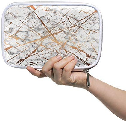 RXYY Federmäppchen Marmor Textur Golden Linie, Halter Mäppchen Reißverschluss Schreibwaren Reise Beutel Bürste Kosmetik Stifttasche für Schule Mädchen Jungs