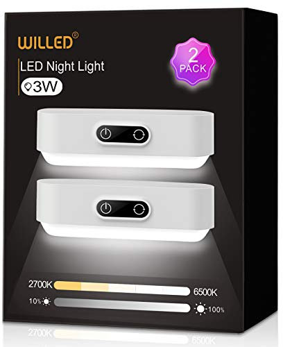 WILLED Aufgerüstet 3W Touch-Lichter, 5 Farben Einstellbar, Dimmbare Batteriebetrieben Touch Lampe, 2000mAh Wiederaufladbarer Akku, Magnetisch für Schrank, Kleiderschrank, Küche, Schlafzimmer (2 Stück)