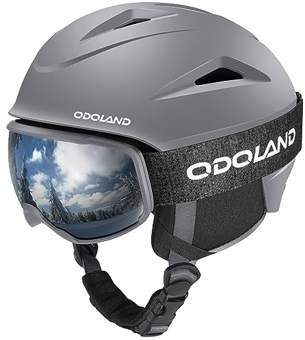 Odoland Kit di Casco Sci con Maschera, Casco Snowboard con Occhiali Sci per Uomini Donne e Giovani Unisex, Antiurto e Antivento, Set di Attrezzatura da Sci per Sport Invernali,HL