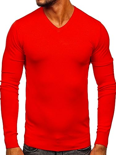 BOLF Hombre Jersey Cerrado Escote de Pico Corte clásico Pulóver Sweatshirt Cazadora Ropa de Abrigo Vestido Estilo Diario YY03 Naranja L [5E5]
