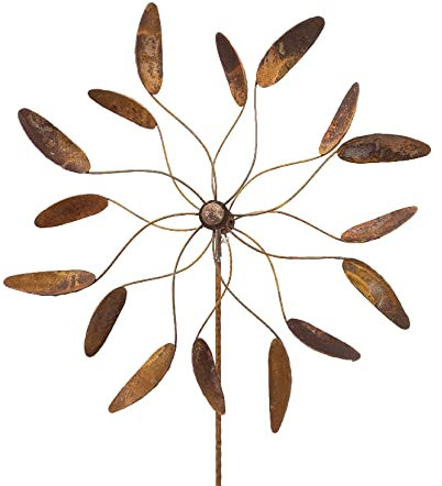 Großes Metall Windrad 'Löffel XXL' - massives Windspiel Windmühle für den Garten - wetterfest und standfest - mit besten Kugellagern - aus Vollmetall mit Edelrost-Patina – Höhe 258 cm