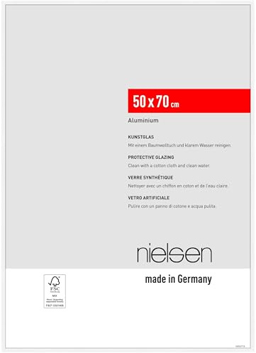 nielsen Aluminium Bilderrahmen Atlanta, 50 x 70 cm, Weiß | Aluminium Posterrahmen im Hoch- & Querformat zum Aufhängen Weiß matt bruchsicheres Kunstglas