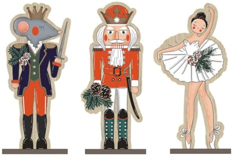 Amosfun 3Pcs Christmas Nutcracker Decoration Soldier Mouse Girl Figurine Wooden Nutcracker King Puppets Dolls Toy for Xmas Gift Holiday Decorations, Assorted Color, 25x12cm (1604NXV9H436SGXL0)