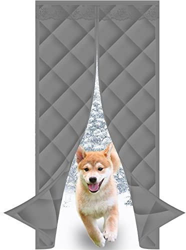 MEEYI Anti Staub wärmeschutzvorhang 70x200cm wärmedämmung gegen kalte zugluft magnetisch Gitter tür türvorhang wärmeschutz automatischer Verschluss magnetische adsorption-Grau-Mit Haustürblume