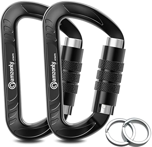 3inch Auto Locking Carabiner Clips Heavy Duty, 12KN /2697lbs Lightweight keychain carabiners, Sturdy Twist Lock Caribeeners for Camping Hiking Hammock Swing Backpack, dog leash and Harness etc, Black