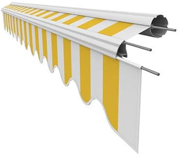 Leudus Markisenstoff mit Volant für 4 x 3 m Markisen-Ersatzstoff Markisentuch Markisenbespannung Markisentuch Sonnenschutz fertig genäht Maß Tuch 3,83 x 3 m Volant 3,83 x 0,21 m Design SPD021